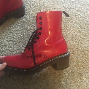 Dr Marten Smooth Clemency Low Chunky Heel Boot,Red